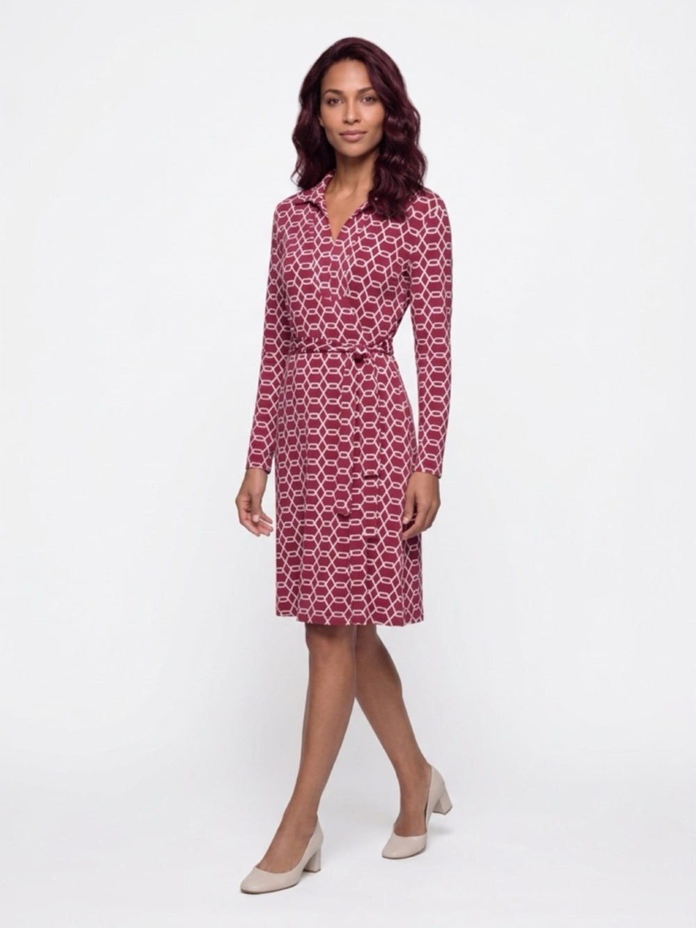 Brooks Brothers 346 Red Geometric Tie Waist Dress XL